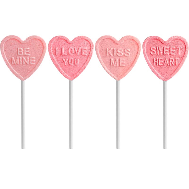 Fruidles Valentine's Heart Lollipop Candy Sucker Assortment, Dextrose Pressed Candy, Kiss me, Be Mine, I Love You and Sweet Heart, Individually Wrapped (12-Pack) - Image 1